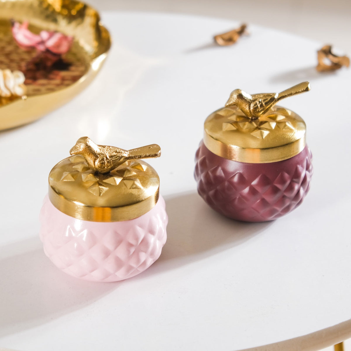 Bird Metal Jar With Lid Set of 2