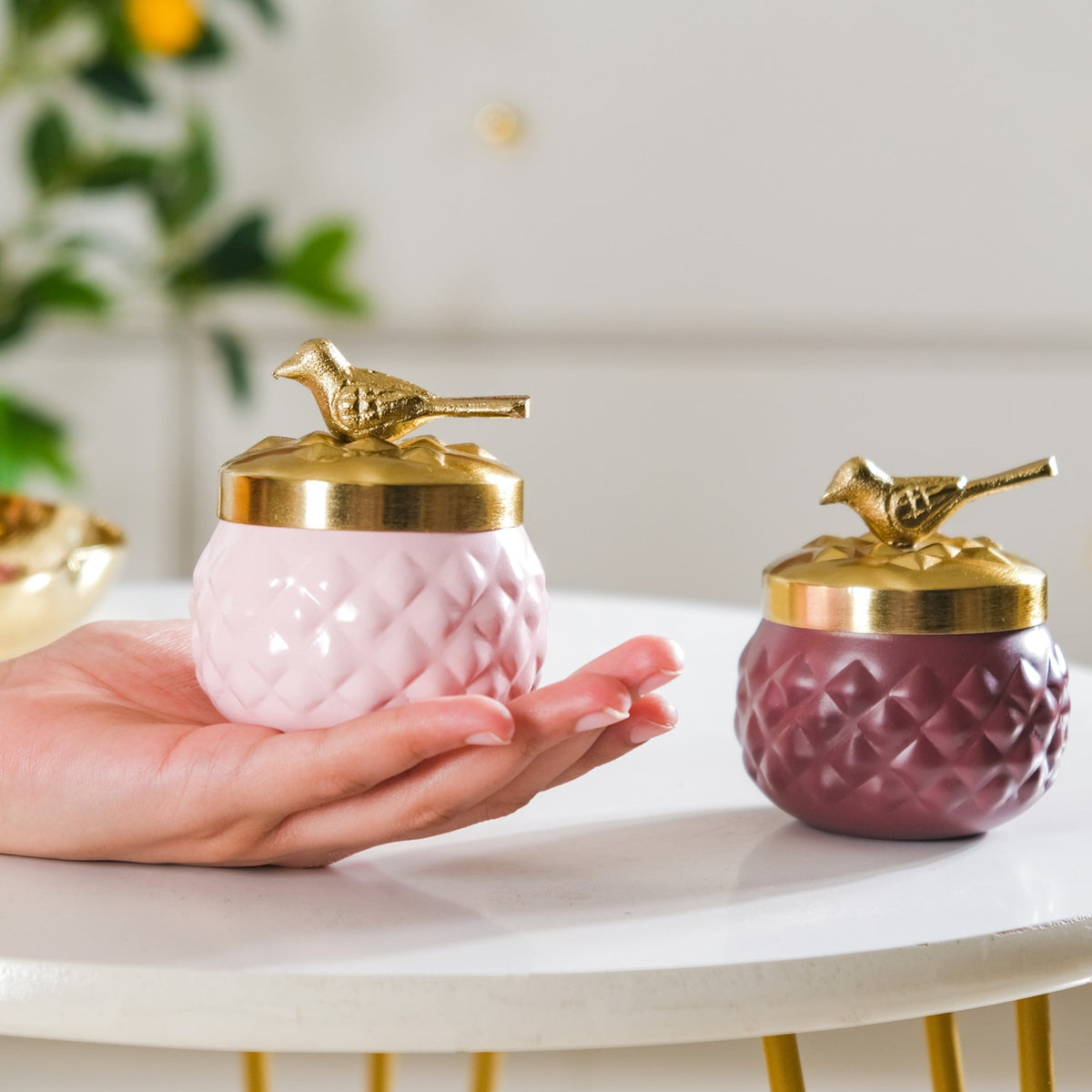 Bird Metal Jar With Lid Set of 2