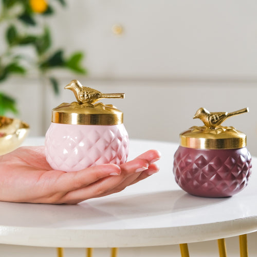 Bird Metal Jar With Lid Set of 2