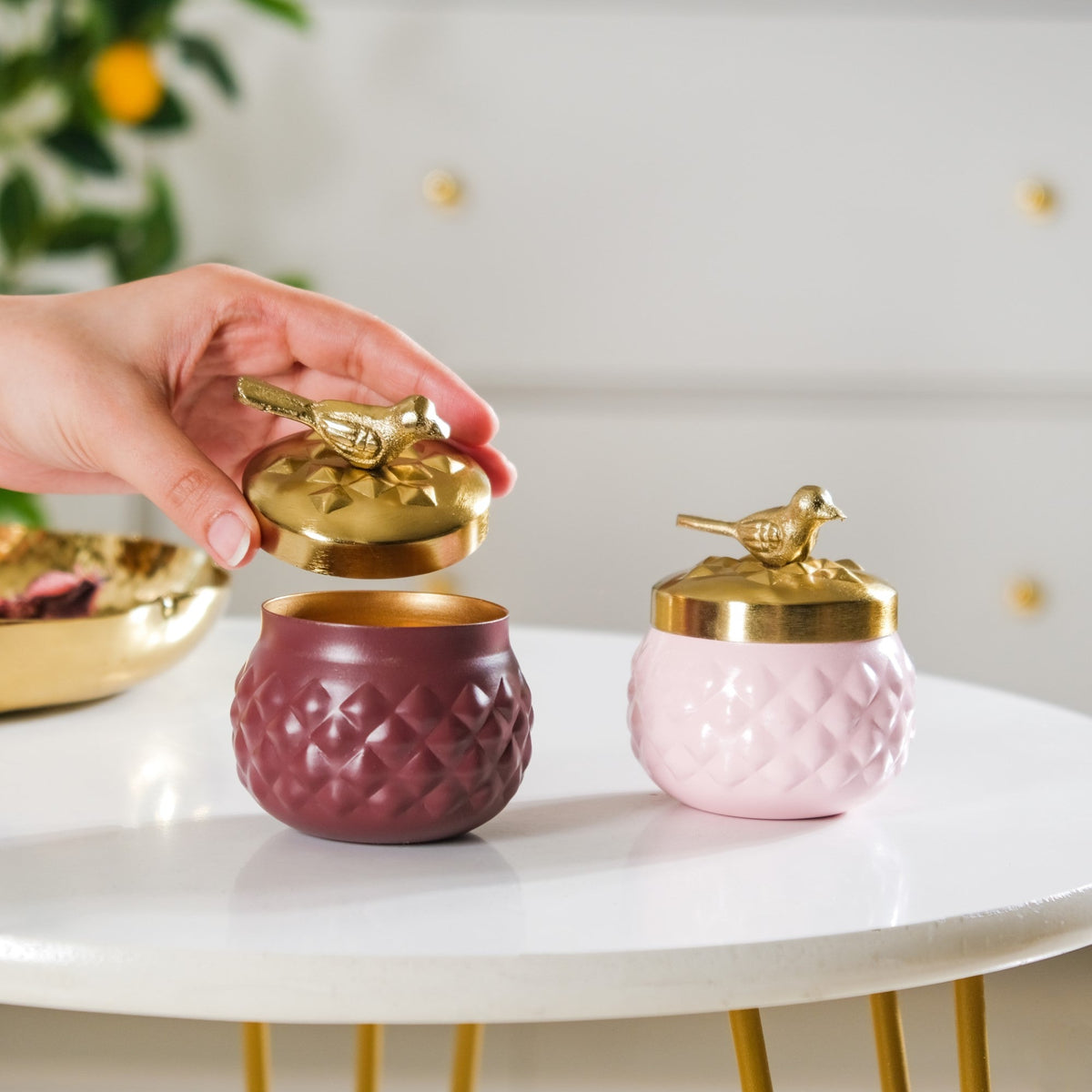 Bird Metal Jar With Lid Set of 2