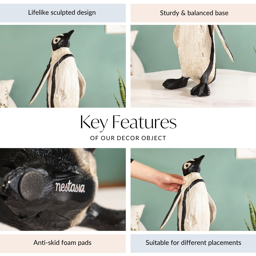 Humboldt Penguin Wooden Carved Finish Resin Decor Large