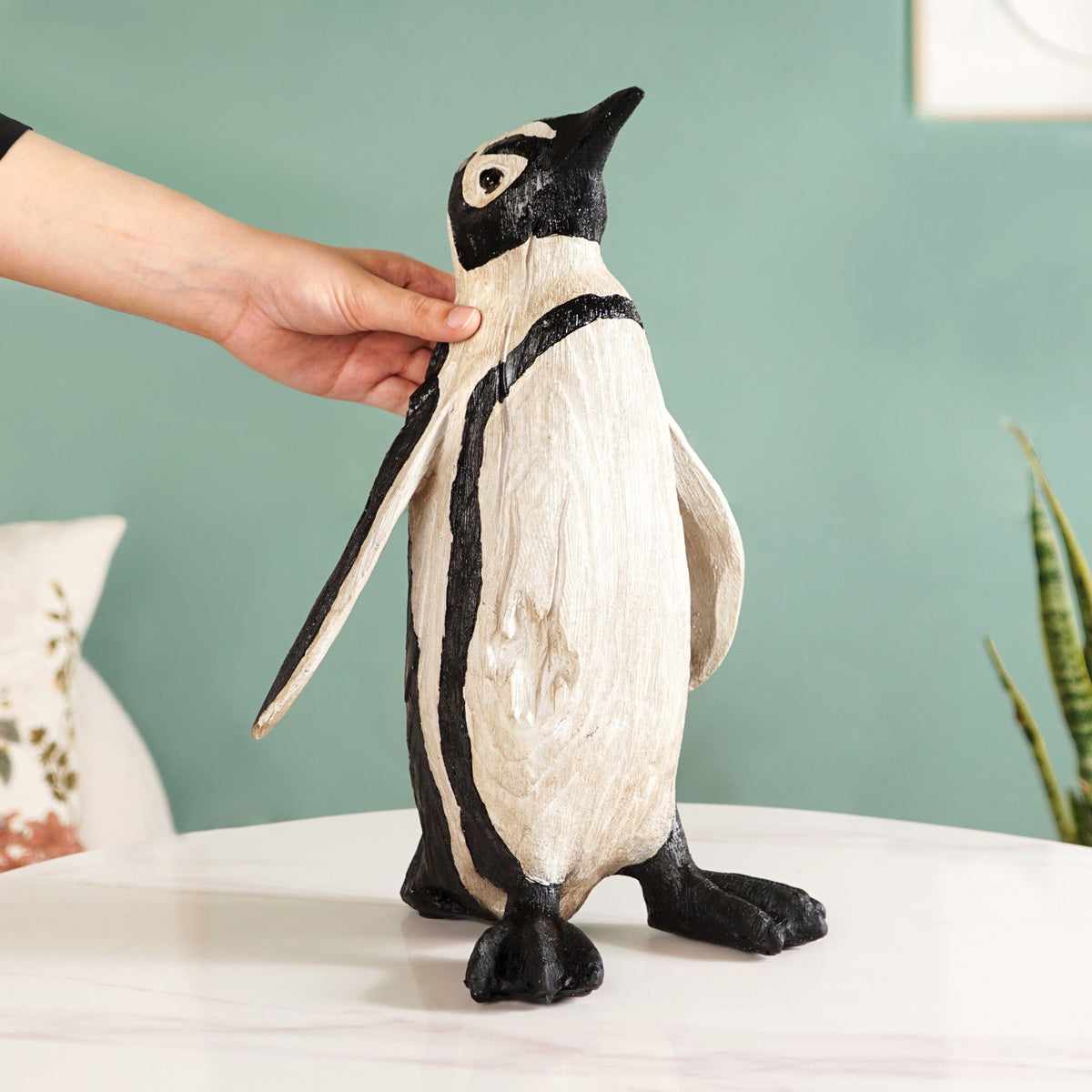Humboldt Penguin Wooden Carved Finish Resin Decor Large