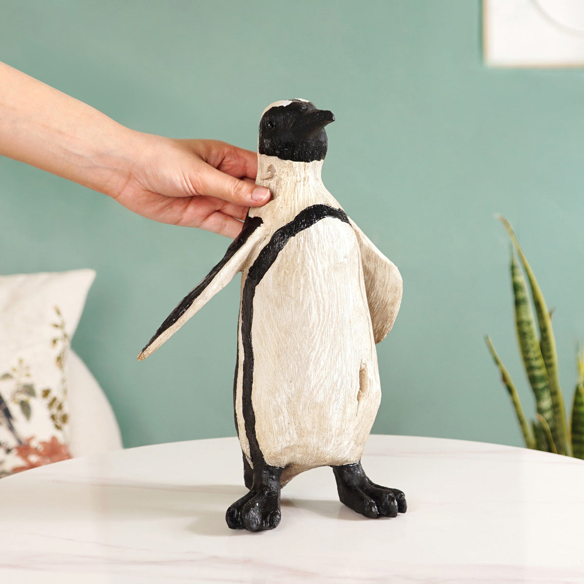 Humboldt Penguin Carved Wooden Finish Resin Decor Medium