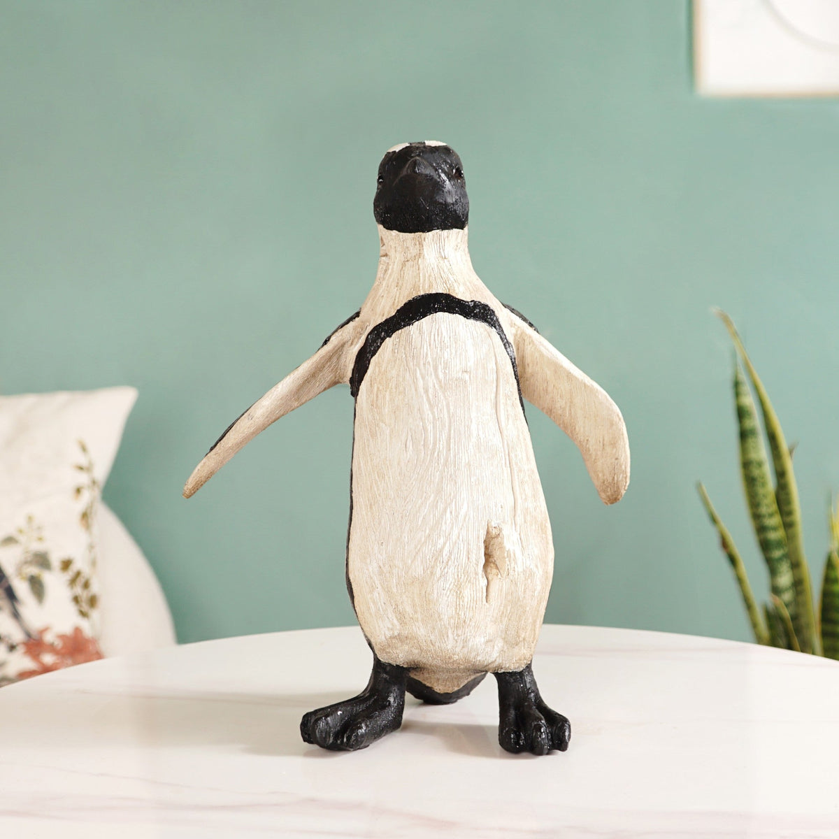 Humboldt Penguin Carved Wooden Finish Resin Decor Medium