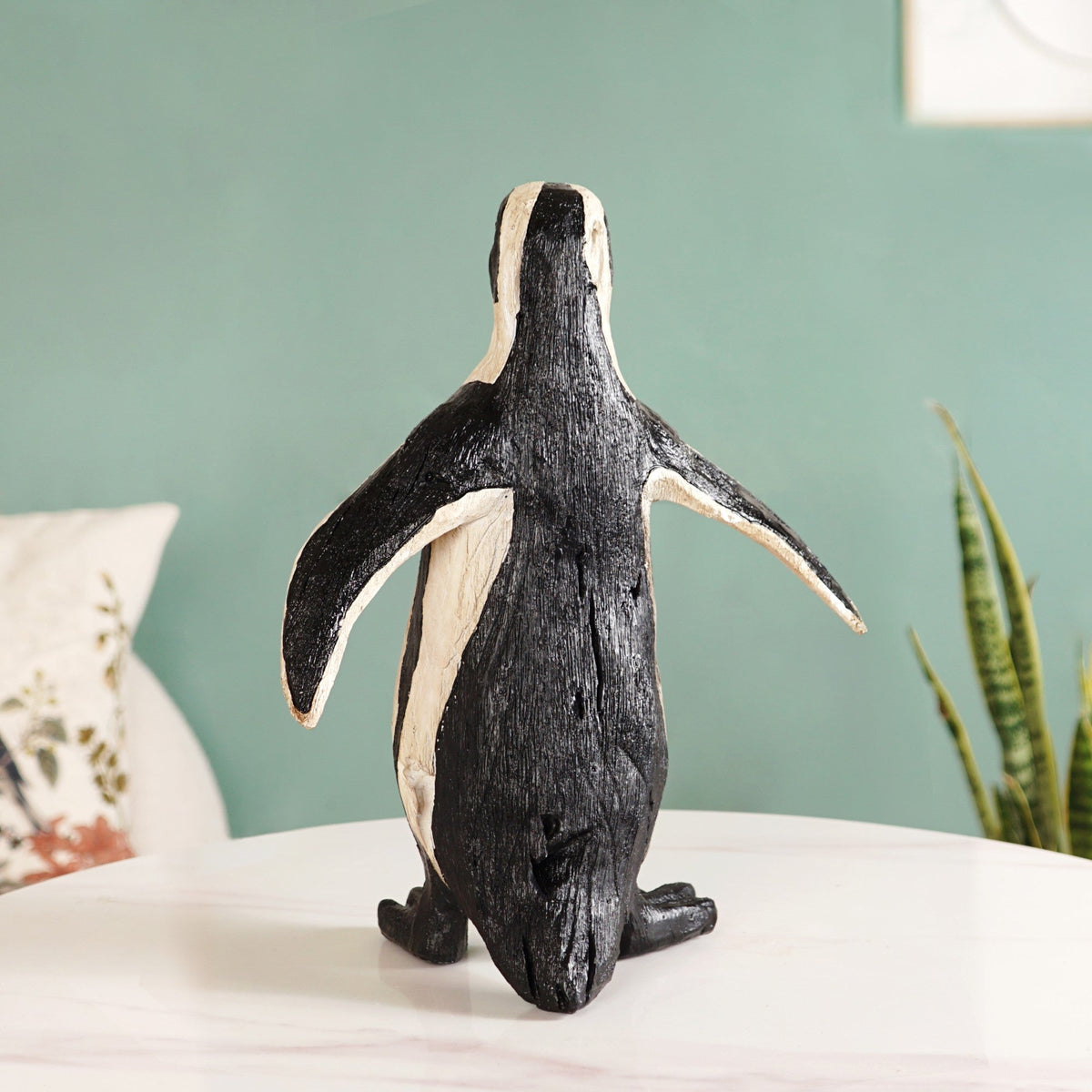 Humboldt Penguin Carved Wooden Finish Resin Decor Medium