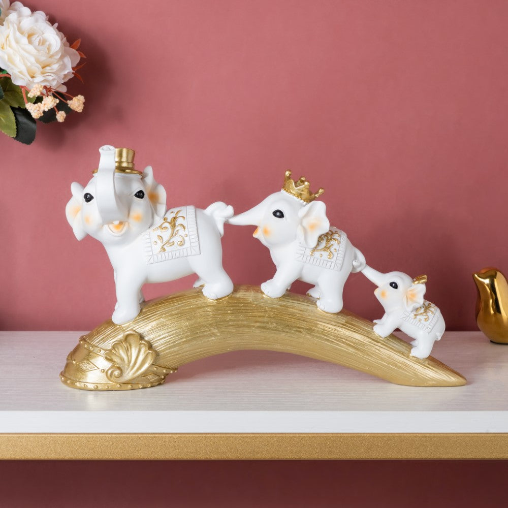 Elephant Family Decorative Showpiece White 12 X 7 Inch