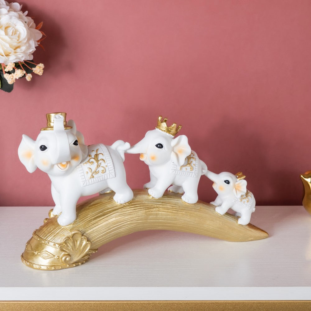 Elephant Family Decorative Showpiece White 12 X 7 Inch