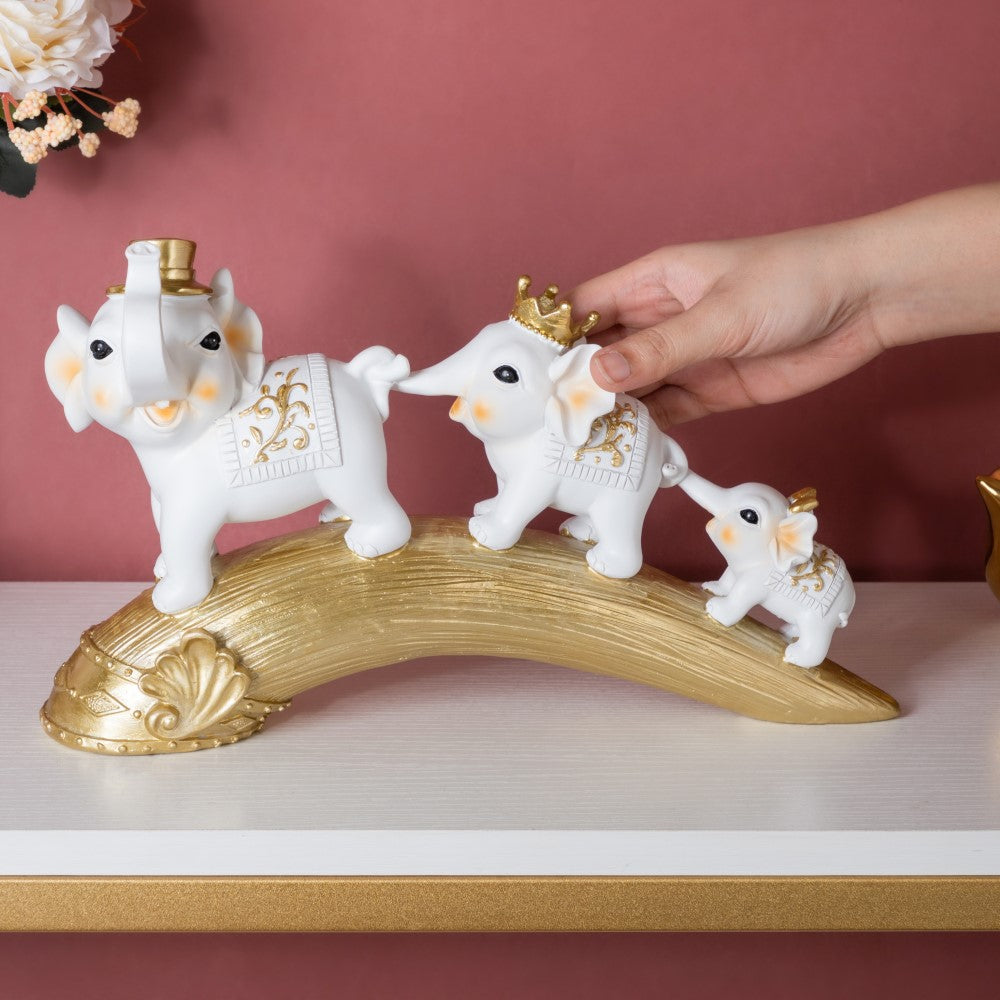 Elephant Family Decorative Showpiece White 12 X 7 Inch