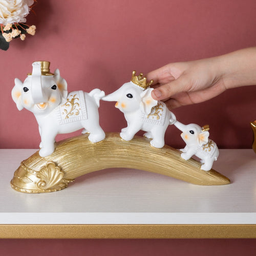 Elephant Family Decorative Showpiece White 12 X 7 Inch