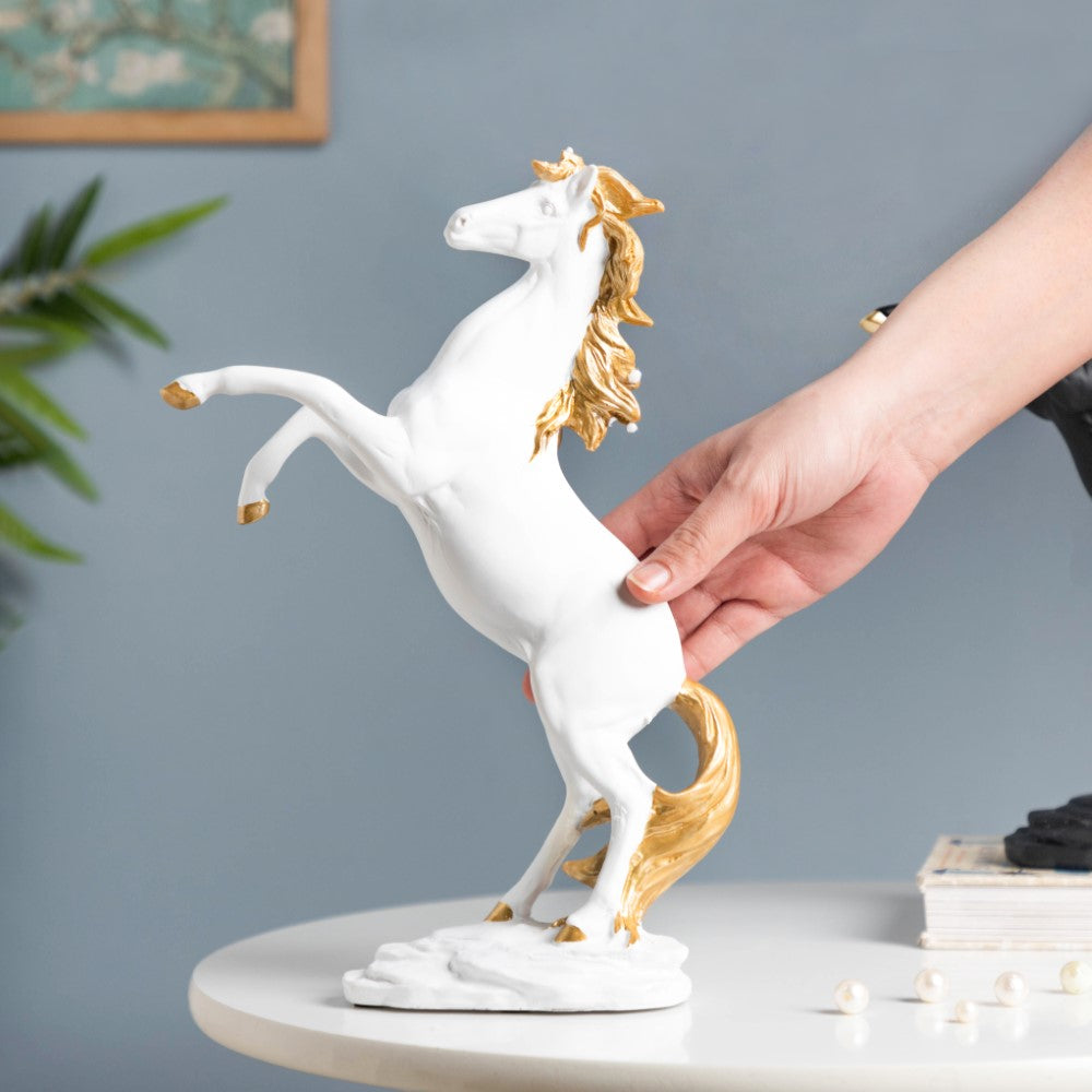 Horse Sculpture Decor Object White 11.5 Inch