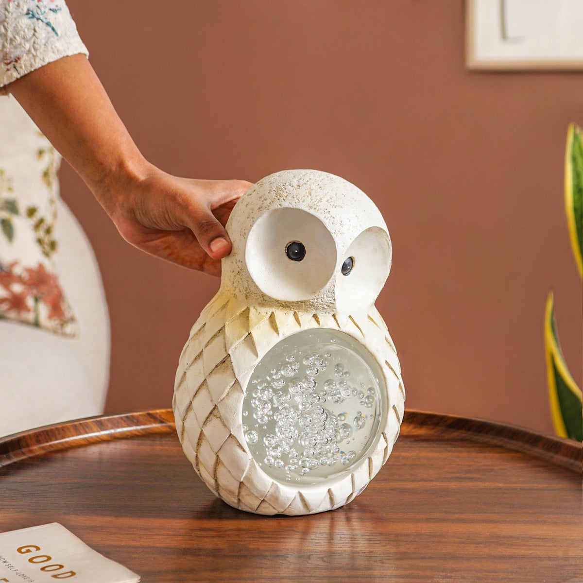 Bubble Glass Ball Owl Tabletop Accessory Medium