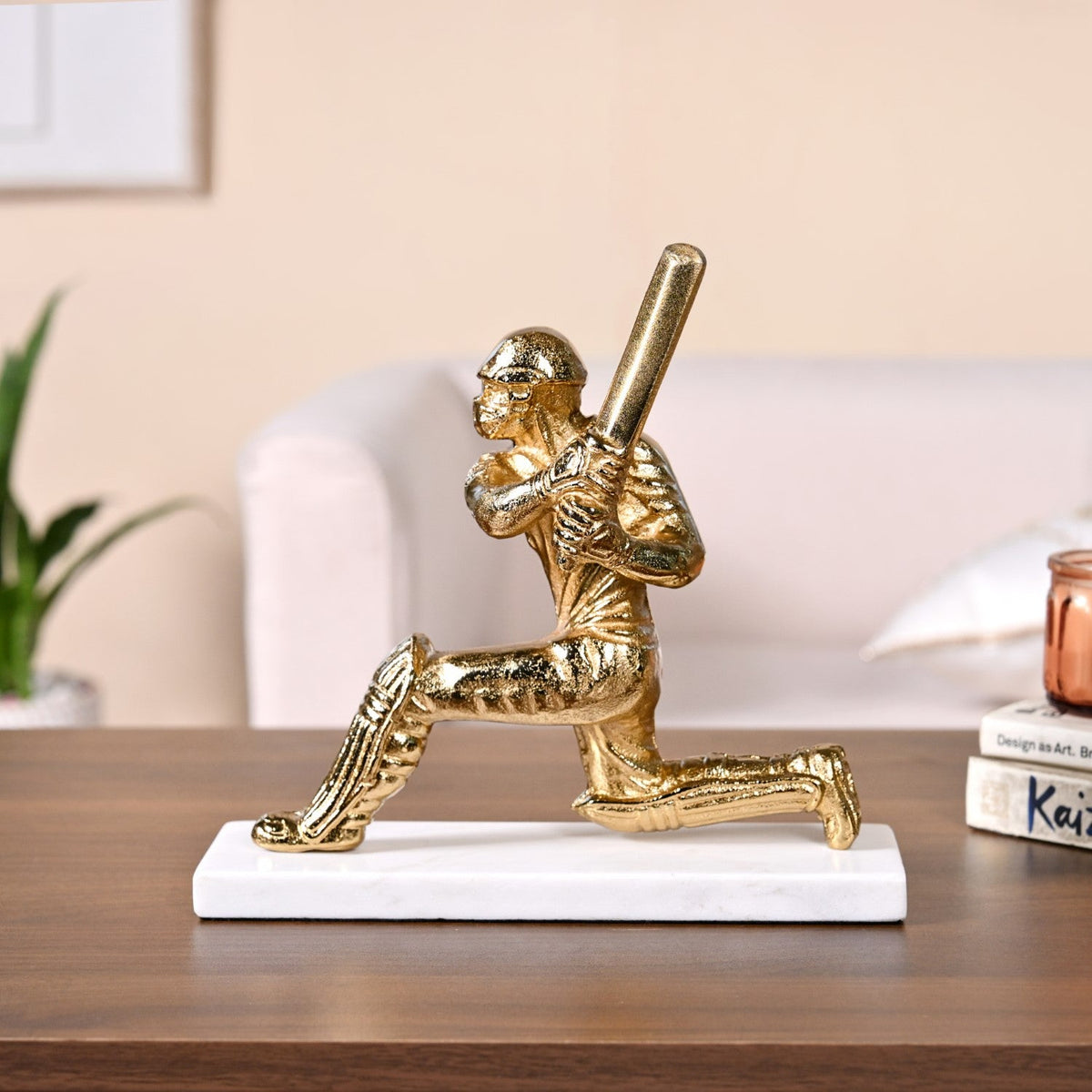 Winning Batsman Living Room Metal Decor In Gold