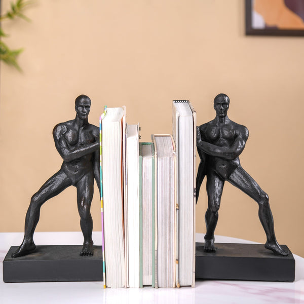 Muscle Men Resin Bookend Set Black