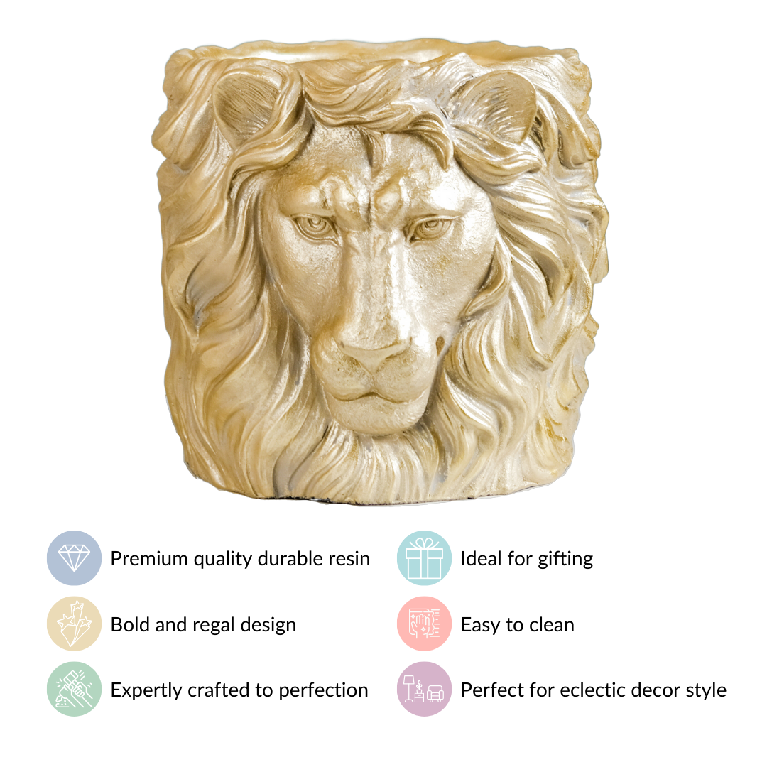 Majestic Lion Mane Resin Pot For Room Decor