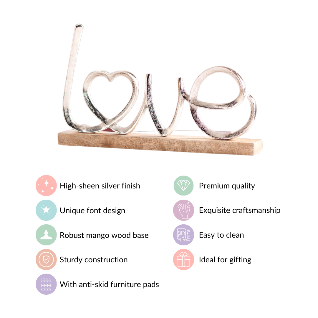 Silver Love Decor Showpiece For Home
