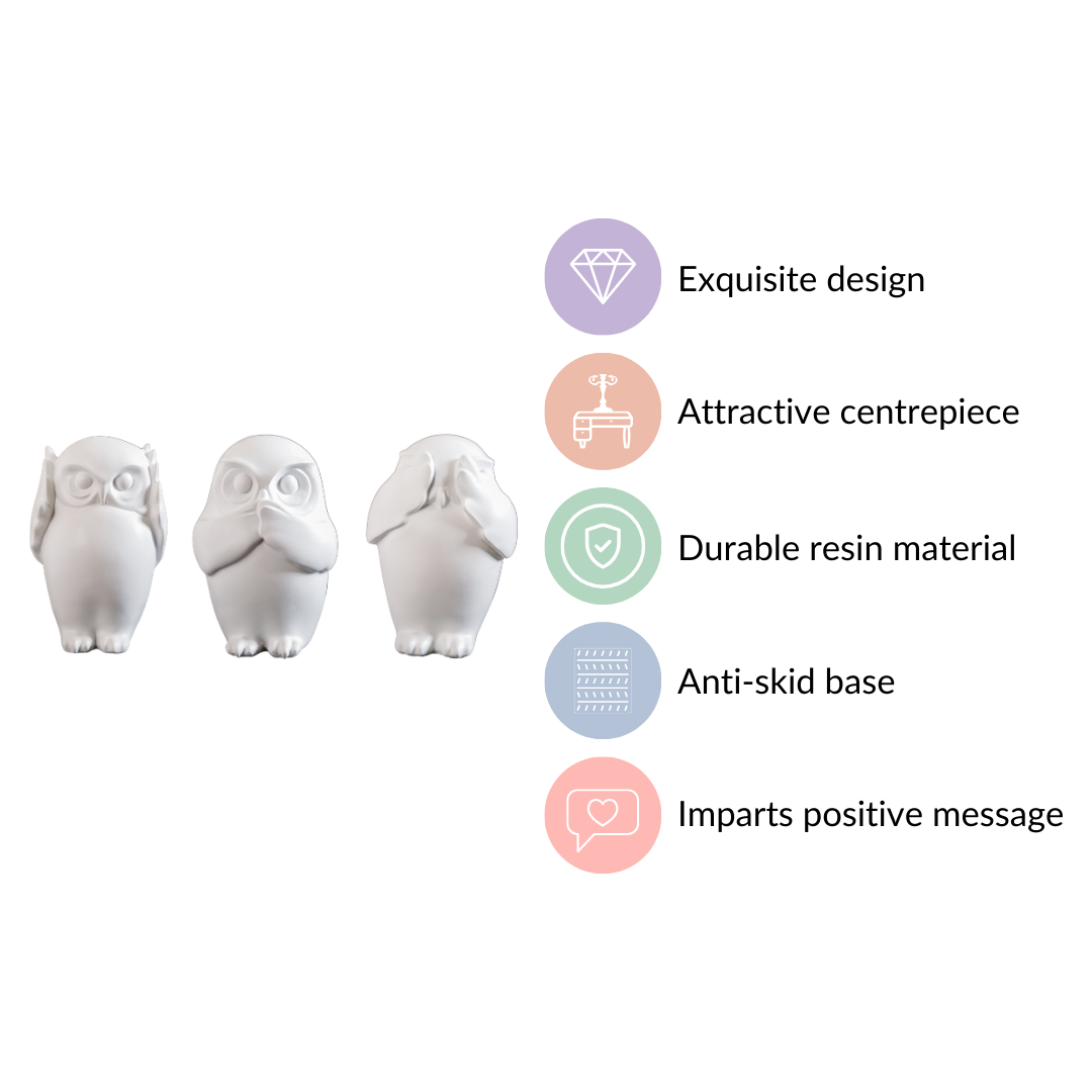 Minimalist Wise Owls Showpiece White Set Of 3