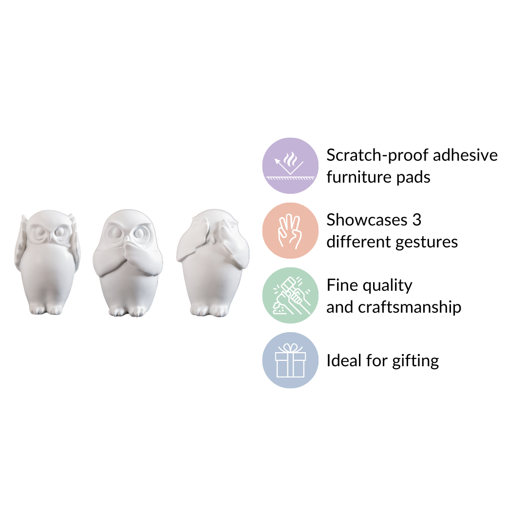 Minimalist Wise Owls Showpiece White Set Of 3