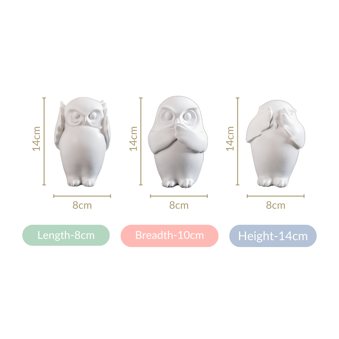 Minimalist Wise Owls Showpiece White Set Of 3