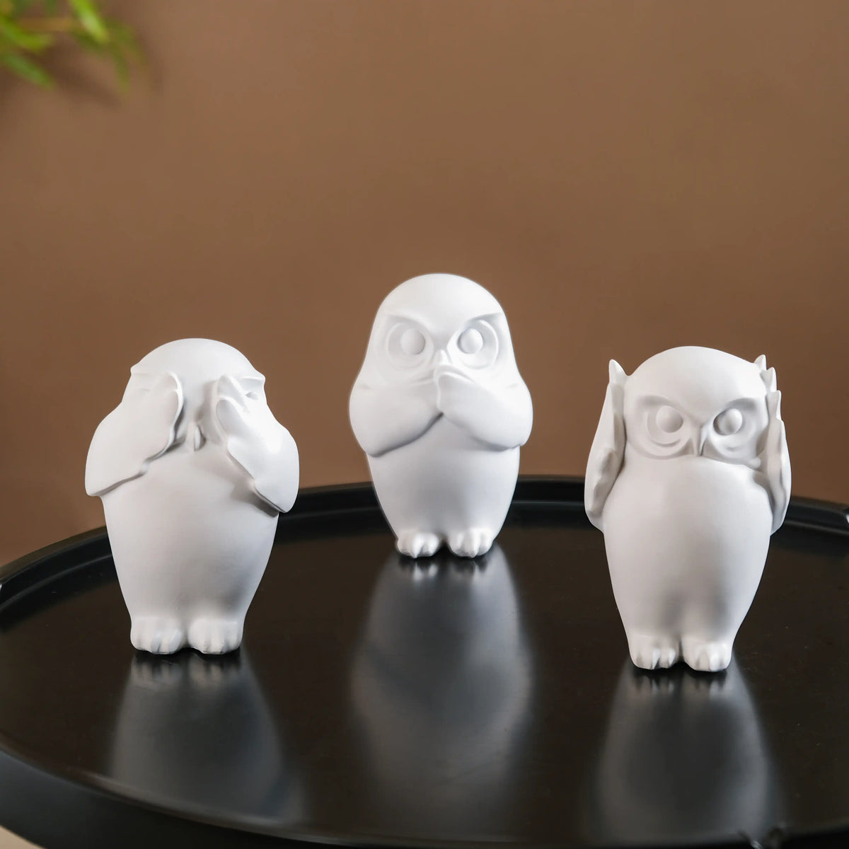Minimalist Wise Owls Showpiece White Set Of 3