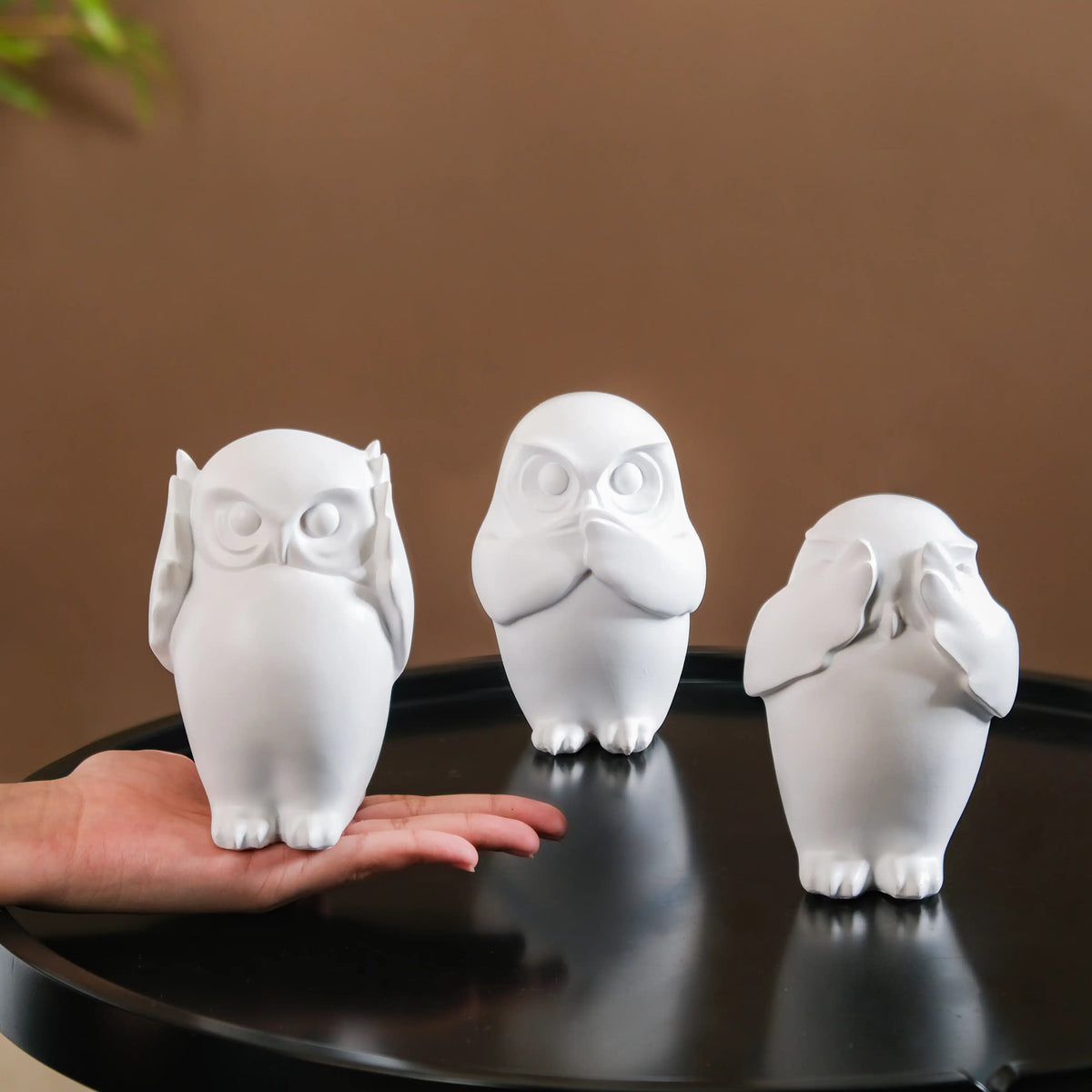 Minimalist Wise Owls Showpiece White Set Of 3