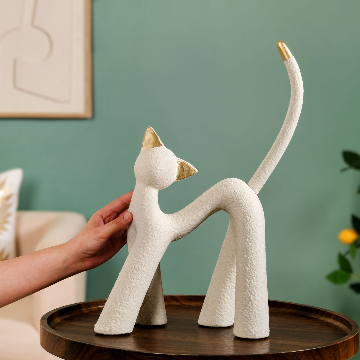 White Table Top Cat Statue