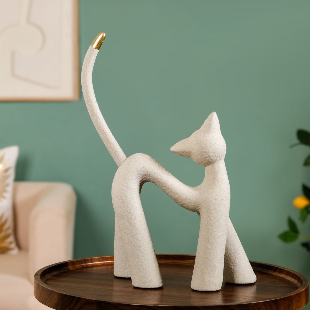 White Table Top Cat Statue